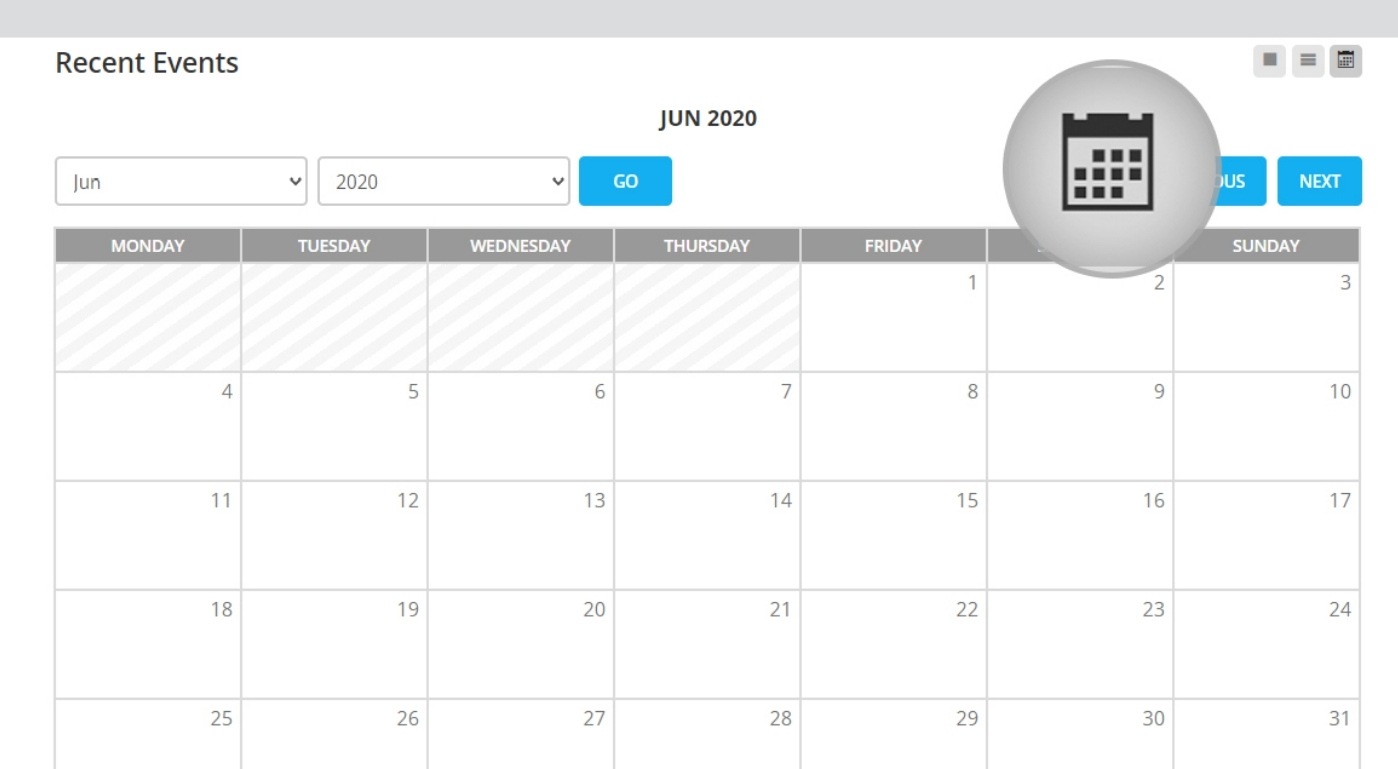 show you an event calendar with all the available events