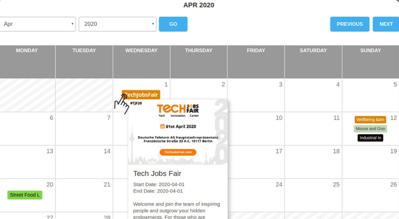 Calendar with Listings
